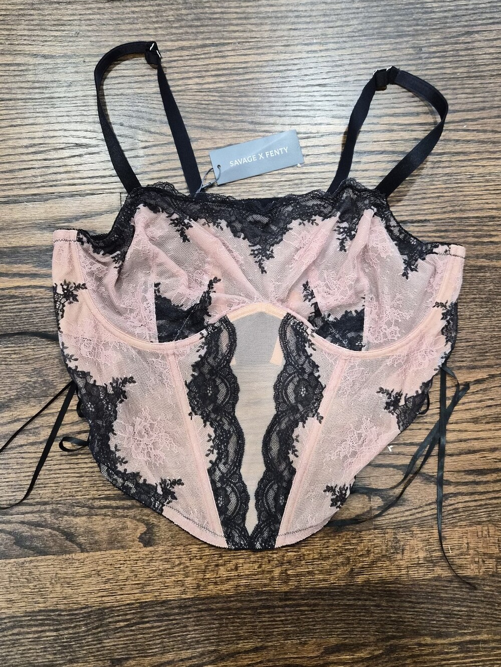 Savage X Fenty Blush Pink and Black Lace Bustier Top - Size 4X